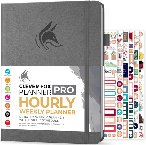 Clever Fox Agenda PRO - Agenda semanal y mensual sin fecha con ranuras de tiempo, libro de citas y organizador diario, A4 (gris)