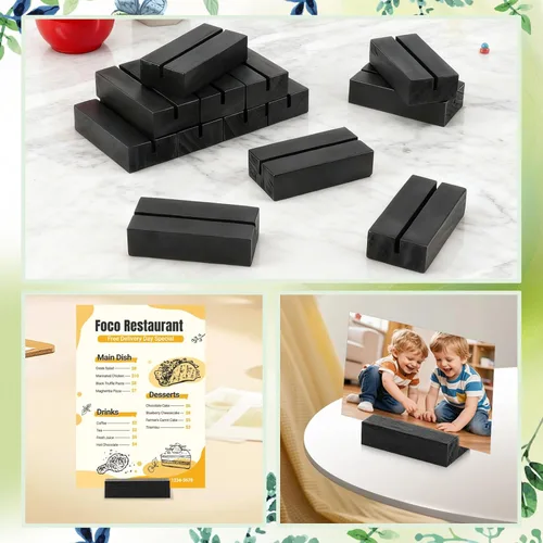 Miniatura 7 de 15 soportes de madera para números de mesa, soportes de madera para tarjetas, soporte para fotos, soportes acrílicos para ceremonia, fiesta de Negro