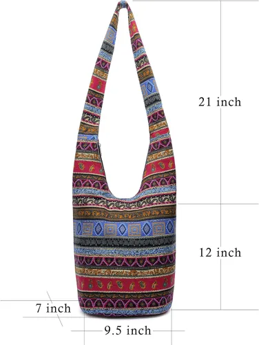 Miniatura 150 de Bolsa de hombro para mujer, de lona en estilo hippie/bohemio para llevar cruzada al hombro, disponible en diferentes colores y estampados