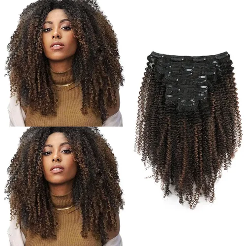 Miniatura 11 de Sassina Extensiones de Cabello Humano Rizado Afro Grueso Real con Clip 3B 4A Color Natural Invisible Sin Costuras Remi Clip Para Mujeres