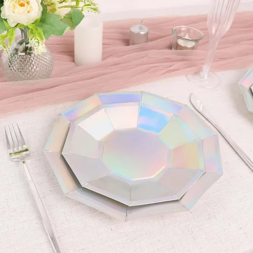 Miniatura 9 de Efavormart - Paquete de 25 platos de papel decagonal iridiscentes de 9 pulgadas, platos llanos geométricos resistentes de 300 GSM para temas Tipo 3