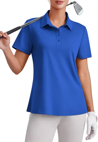 Miniatura 12 de PINSPARK Polo de golf de 4 botones para mujer, UPF 50+, secado rápido, atlético, camiseta de tenis con cuello, ajuste relajado