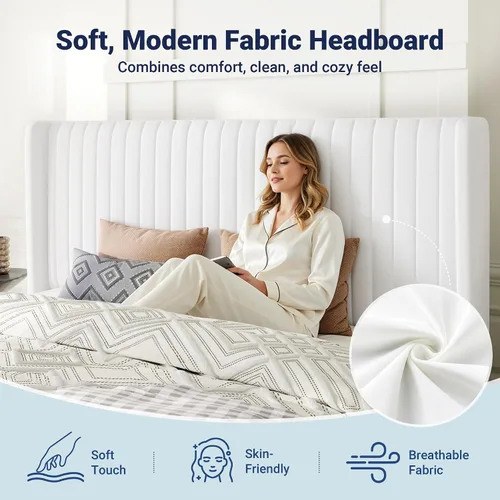 Miniatura 5 de Allewie Base de cama de almacenamiento elevable de tamaño matrimonial, sistema de soporte hidráulico, marco de cama de plataforma tapizada