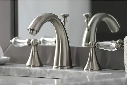 Miniatura 7 de Kingston Brass KS2978WLL Grifo de lavabo generalizado con manija de palanca de cristal, 5-1/2 pulgadas en alcance de la boquilla, níquel cepillado