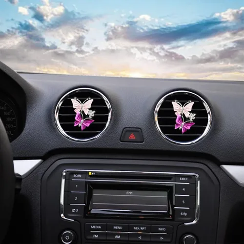 Miniatura 6 de 1 clip de ventilación para ambientadores de automóvil, clip de ventilación de automóvil con diamantes de imitación de mariposa doble, difusor de Rosa