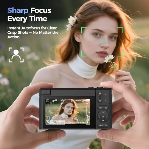 Miniatura 7 de Cámara digital 4K para fotografía - Cámaras de 64MP para video - Cámara compacta de pantalla abatible de 180° - Cámara fotográfica con zoom de 16X