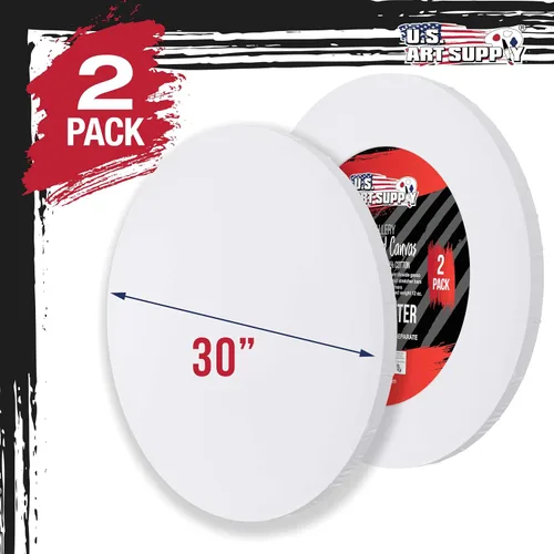 Miniatura 3 de U.S. Art Supply Lienzo estirado redondo de 30 pulgadas de diámetro, perfil de 1-1/2 pulgadas, 2 unidades, imprimado triple de gesso acrílico, 12