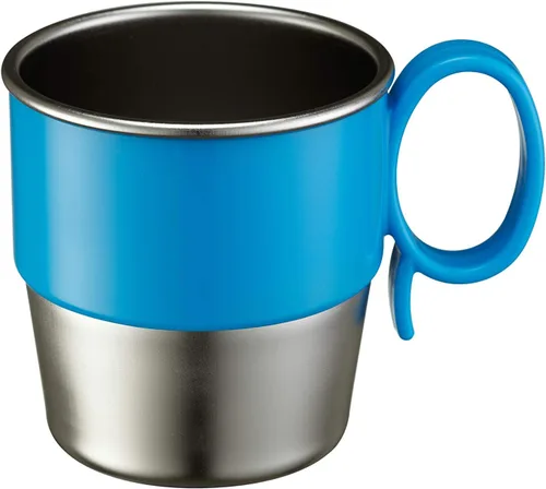 Innobaby Din Din Smart - Taza de acero inoxidable (9 onzas) con asa para bebés, niños pequeños y niños. Sin BPA, azul