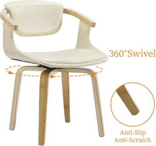 Miniatura 3 de Art Leon Silla de escritorio sin ruedas, silla giratoria moderna de mediados de siglo, silla de escritorio de piel sintética para espacios pequeños
