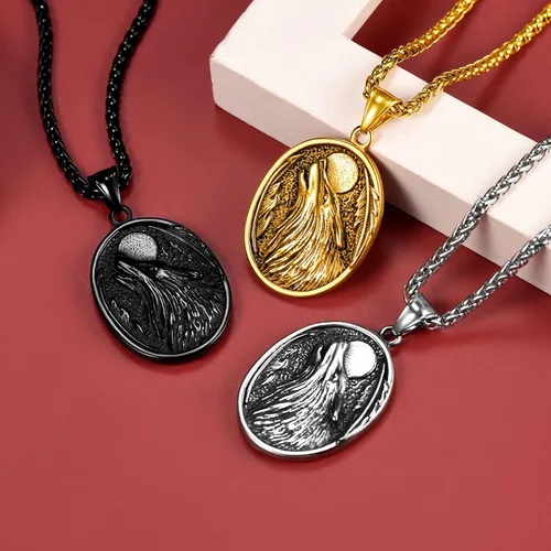 Miniatura 8 de FaithHeart Collar con colgante de lobo vikingo nórdico para hombres y mujeres, acero inoxidable, chapado en oro de 18 quilates, joyería con embalaje