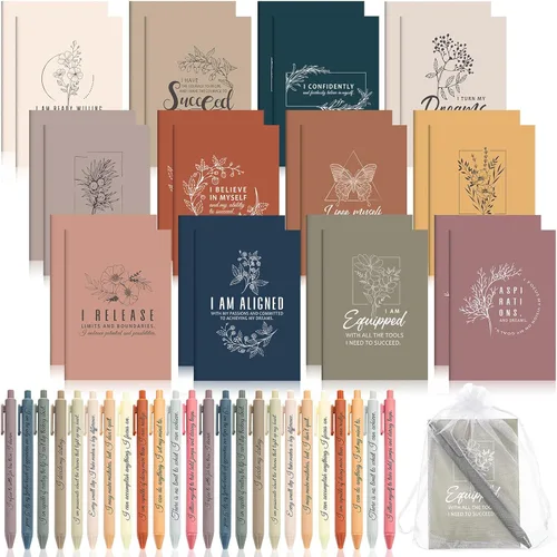 Mooliwe Conjunto de Regalo de Afirmación Positiva de 24 Juegos/48 Piezas, Cuadernos de Gratitud con Bolígrafos, Bolsas Pequeñas, Blocs de Notas