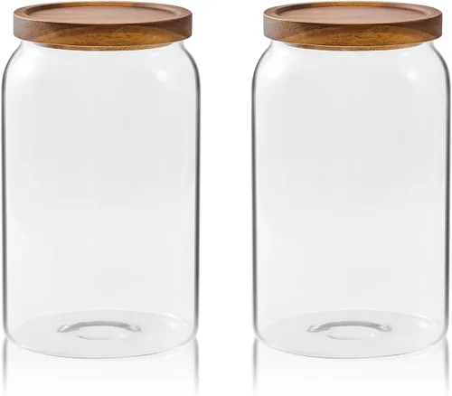 Sweejar Tarros grandes de cristal para dulces con tapas de madera, tarro de vidrio de 1 galón con tapa, contenedores de almacenamiento de