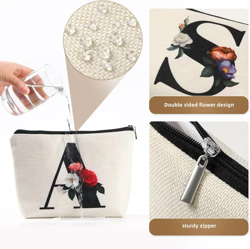 Miniatura 4 de Bolsa de maquillaje personalizada con inicial para mujer, bolsa de cosméticos con monograma, regalo de cumpleaños para mamá, regalo de dama