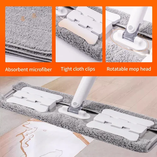 Miniatura 7 de Trapeador húmedo de microfibra de 360° para limpieza de suelos; 4 almohadillas de microfibra reutilizables resistentes; altura ajustable