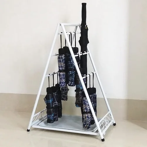 Miniatura 9 de Soporte plegable de metal de gran tamaño para paragüas, soporte para paragüas, oficina en casa, pasillo, almacenamiento con ganchos y bandeja Marrón