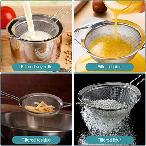 Miniatura 4 de Paquete de 2 coladores de malla fina, pequeños tamices de acero inoxidable con asas, para remojar té de hojas sueltas, colar cóctel, jugo y tamizar
