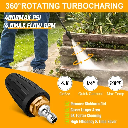 Miniatura 3 de Kit de boquilla turbo para limpiador a presión Jansamn Max 4000PSI Boquilla turbo con rotación de 360° para limpiador a presión con conexión rápida