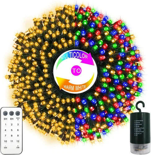 Miniatura 15 de echosari Paquete de 2 Luces de Cadena de Navidad a Batería, Cable Verde de 32 pies 100 Luces de Cadena de Hadas LED con Control Remoto Temporizador