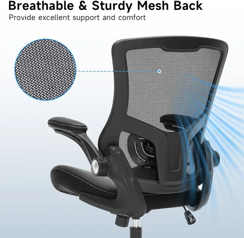 Miniatura 7 de Silla de oficina ergonómica de escritorio de 350 libras, cómoda silla de computadora de malla con soporte lumbar ajustable, reposabrazos abatibles