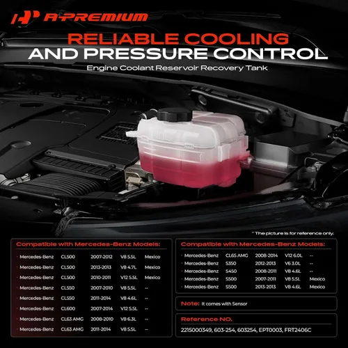 Miniatura 3 de A-Premium Tanque de depósito de recuperación de desbordamiento de refrigerante del motor [con sensor] compatible con Mercedes-Benz [C216] CL500