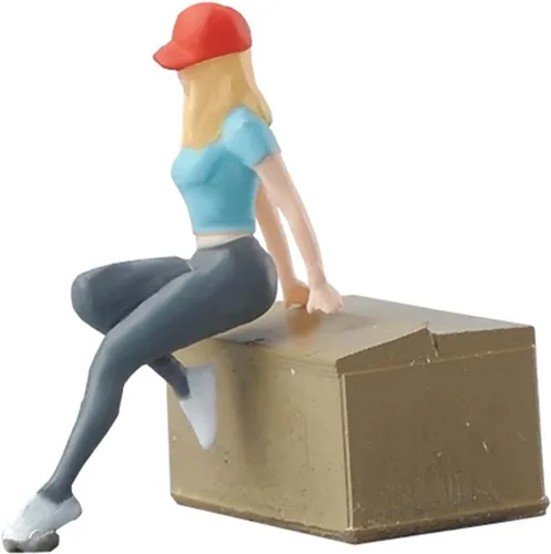 Miniatura 5 de Esquirla Escena en miniatura Personas 1/64 Figuras de niña de resina 1/64 escala HO Figuras de niña simuladas Figuras de personas para escena