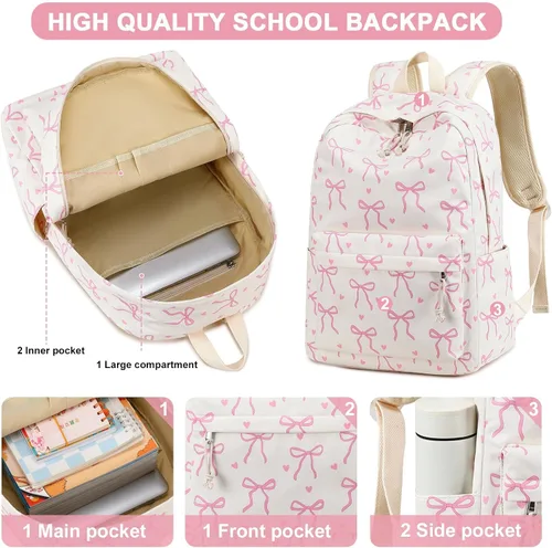 Miniatura 16 de LOIDOU Mochila para adolescentes y niñas, mochila escolar con lonchera y estuche para lápices, juego de bolsas escolares 3 en 1