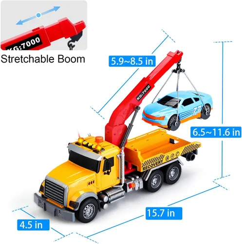 Miniatura 3 de Camión de remolque para niños con juguetes de coche para niños de 4 a 7 años, camión de remolque grande con luces de gancho de trabajo y juguetes