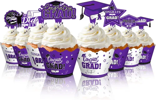 Miniatura 8 de Lincia 96 Pcs 2026 Graduation Cupcake Toppers 2026 Graduation Cupcake Liners Decorations with Picks, Grad Party Supplies Cake Topper and Green