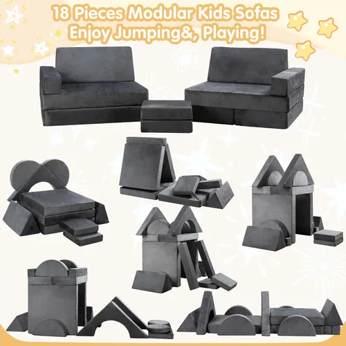 Miniatura 2 de JY QAQA - Juego de sofá modular de 18 piezas, sofá modular para niños pequeños con diseño de espuma convertible para niños y niñas, sofá modular