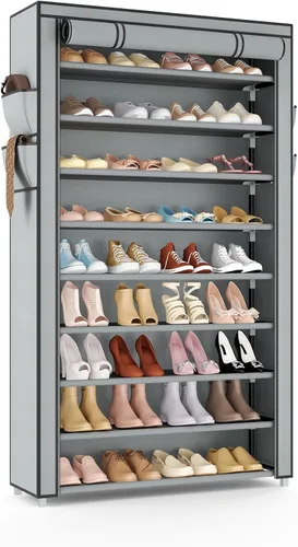 Miniatura 12 de VILICK - Zapatero con cubierta, organizador de zapatos estrecho con 4 bolsillos laterales, estante alto de 10 niveles, almacenamiento para 18-22
