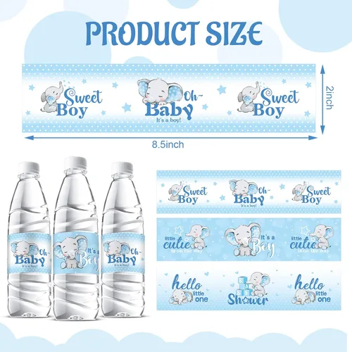 Miniatura 2 de Gersoniel 39 etiquetas para botellas de agua de elefante para baby shower, etiquetas adhesivas impermeables para revelación de género, suministros