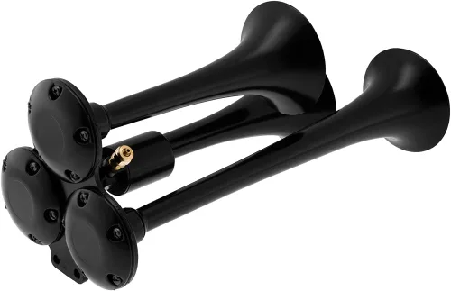 Miniatura 4 de Vixen Horns Bocina de tren para camión/coche. 3 trompetas negras con bocina de aire. Db súper fuerte. Se adapta a vehículos de 12 V como