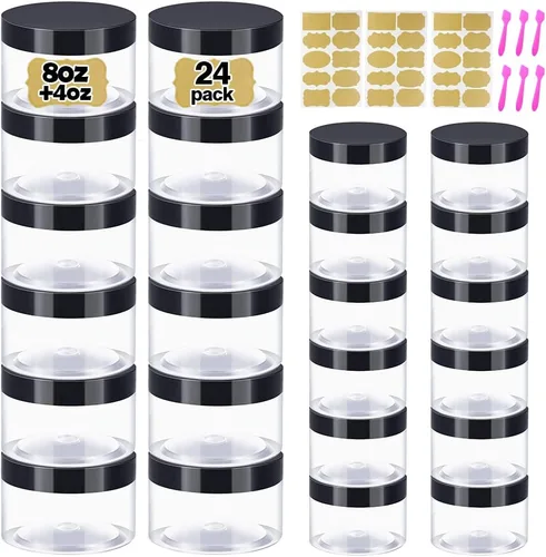 Miniatura 10 de Recipientes de mantequilla corporal de 4 onzas con tapas + recipientes pequeños de plástico de 2 onzas con tapa (juego de 24) tarros de plástico