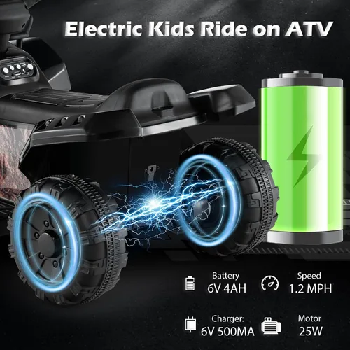 Miniatura 3 de Costzon Cuatrimoto para Niños, Vehículo Eléctrico de Batería de 6V Cuatro Ruedas Quad con Cesta de Almacenamiento, Faro, Bocina, Música, MP3 y USB