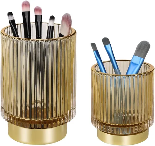 Soporte para brochas de maquillaje de vidrio, soportes dorados para cepillos de dientes, lindo soporte para tazas de brochas de maquillaje,