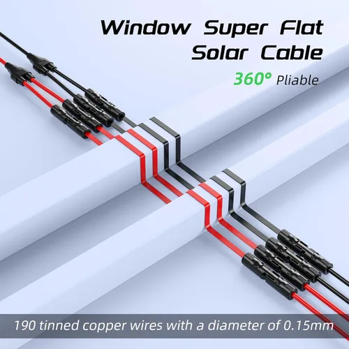 Miniatura 3 de Bateria Power Conector de cable solar súper plano, cable de extensión solar fotovoltaico de balcón de 30 amperios con conectores macho y hembra