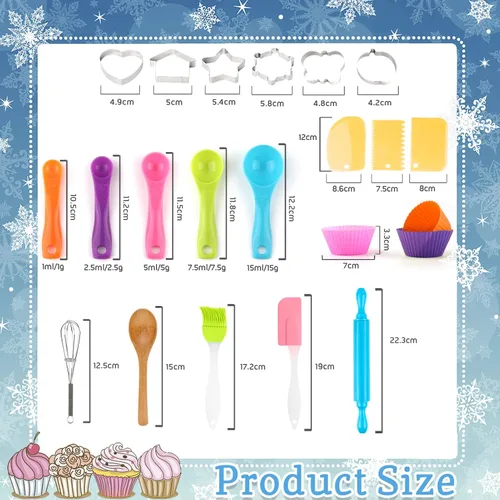 Miniatura 8 de KAEGREEL Juego de chef para hornear para niños con delantal de unicornio y manopla, 26 piezas de juguetes de cocina para niños, juego de cocina