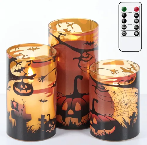Miniatura 7 de GenSwin - Velas LED sin llama de cristal gris que funcionan con batería, con temporizador y control remoto de 10 teclas, velas de cera real de luz