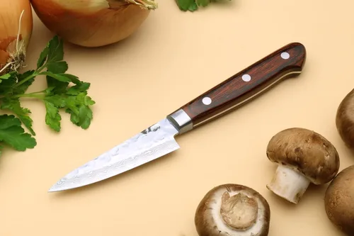 Miniatura 3 de Yoshihiro VG10 Cuchillo de utilidad para pelar de acero inoxidable de Damasco martillado de 16 capas (3.2" (80mm))