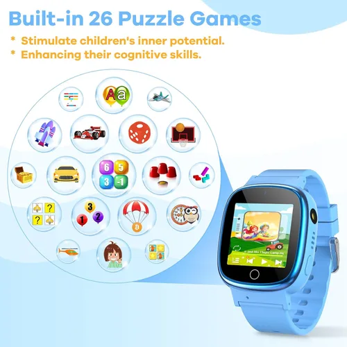 Miniatura 5 de DERUI Reloj inteligente para niños con 26 videojuegos, cámara selfie, reproductor de video, podómetro, cronómetro, reloj despertador, linterna