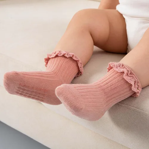 Miniatura 5 de Calcetines de Volantes para Niña Bebé, Calcetines Antideslizantes de Agarre para Niñas, Calcetines de Tobillo Frilly de Algodón Lindos para Niñas