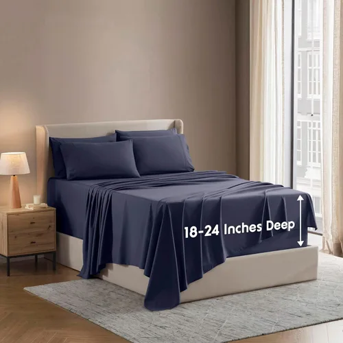 Miniatura 31 de Nestl Juego de sábanas extra profundas tamaño King, sábanas transpirables y refrescantes de 6 piezas, juego de ropa de cama de lujo con bolsillos