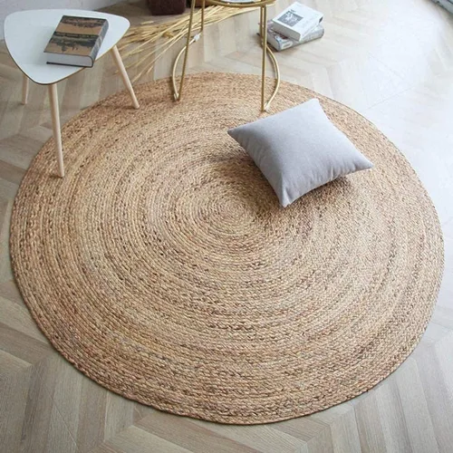 Miniatura 7 de Alfombra 100% yute de 5 x 8 pies, diseño trenzado a mano, alfombra de fibras naturales color blanquecino, decoración del hogar para sala de estar