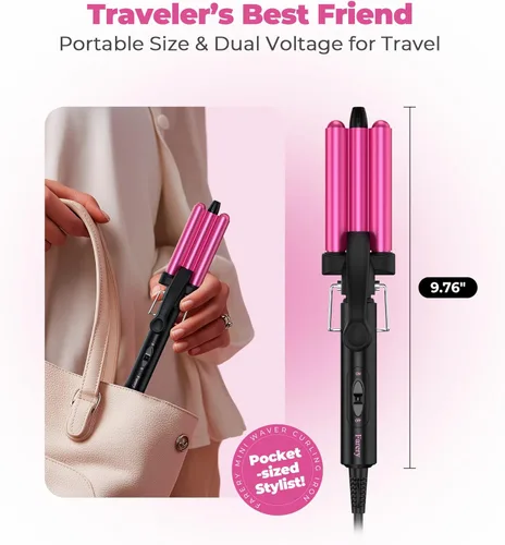 Miniatura 2 de FARERY Plancha de Rizar Mini Onduladora, 1/2 Pulgada, Rizador de Cabello para Mujeres con Ondas de Playa, Infundido con Queratina y Aceite de Argán