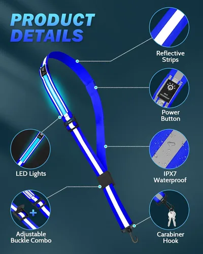 Miniatura 6 de Fitense LED Reflective Belt Sash - 5 Lights Colors & 3 Light Modes High Visibility Night Safety Belt, Rechargeable Light Up Running Gear Adjustable