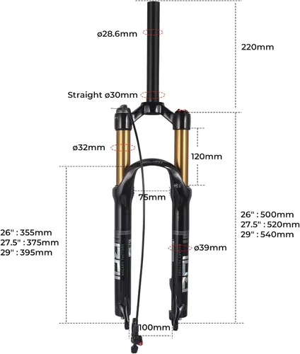 Miniatura 2 de Horquilla de suspensión de aleación de magnesio para bicicleta de montaña de Bosy, 26/27.5/29 pulgadas, dirección cónica y horquilla delantera recta