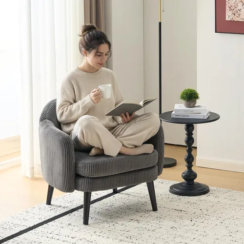 Miniatura 16 de VINGLI Sillón de Acento Moderno Tipo Barril de 30.3" de Ancho con Reposabrazos Track, Patas de Madera Sólida, Cómoda Silla Club Tapizada, Sofá
