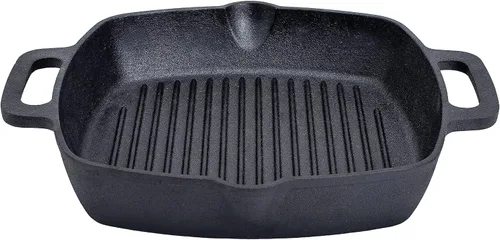 Miniatura 7 de Bruntmor Sartén cuadrada de hierro fundido de 10 pulgadas, sartén con boquilla de drenaje fácil de grasa, con asas grandes para asar tocino, bistec