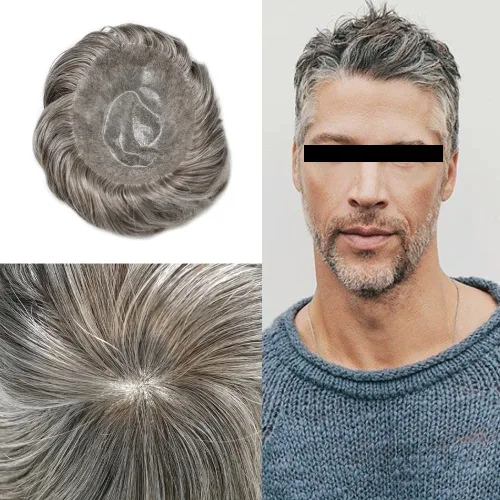 Miniatura 20 de Toupee - Sistema de reemplazo de cabello de polietileno completo para hombre, cabello humano europeo para hombre, tupé de 0.004 in, piel duradera