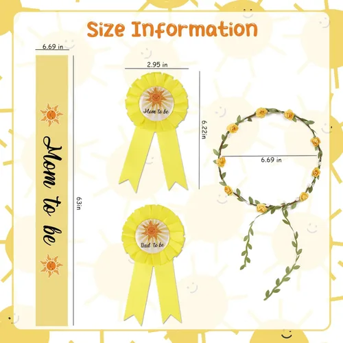 Miniatura 2 de Serencatcher Banda de baby shower para mamá niño, decoraciones de baby shower con el sol incluyen a mamá papá para ser pin corona de flores